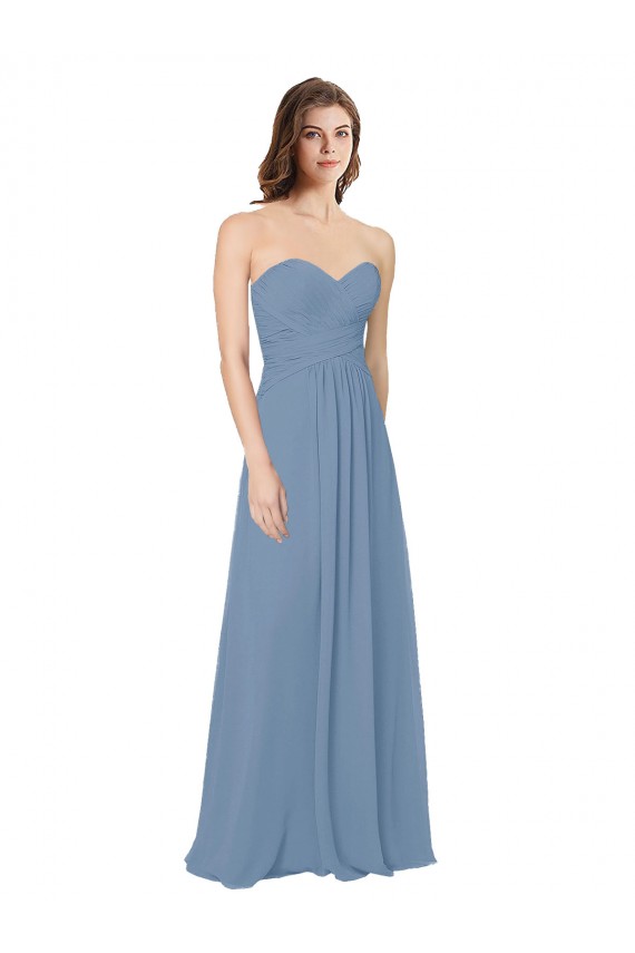 Low Back Dusty Blue A-Line Sweetheart Long Bridesmaid Dress / Evening Gowns Bolton