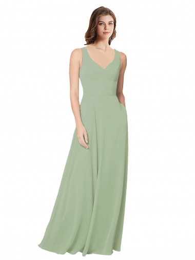 Open Back Smoke Green A-Line Sweetheart Long Formal Dress / Bridesmaid Dress Bolton