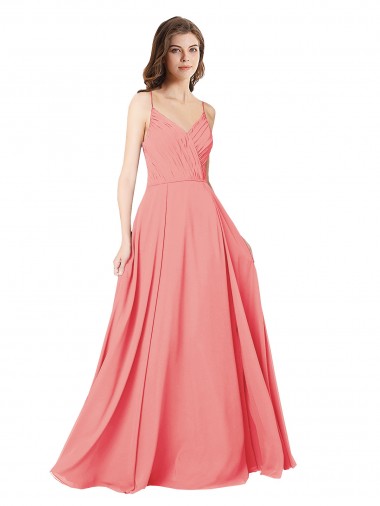 Open Back Watermelon A-Line V-Neck Long Bridesmaid Dress Bolton