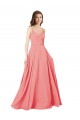 Open Back Watermelon A-Line V-Neck Long Bridesmaid Dress Bolton