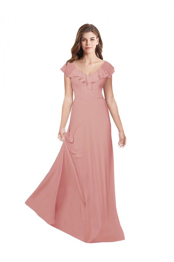Open Back Bliss Pink A-Line V-Neck Long Bridesmaid Dress / Evening Dress Bolton