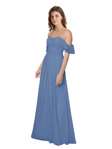 Open Back Windsor Blue A-Line Strapless Long Bridesmaid Dress Bolton