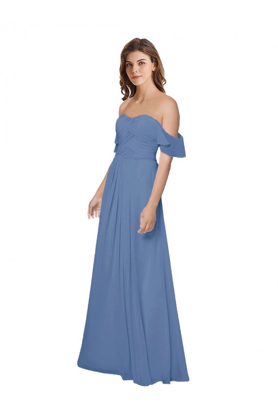 Open Back Windsor Blue A-Line Strapless Long Bridesmaid Dress Bolton
