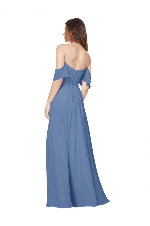Open Back Windsor Blue A-Line Strapless Long Bridesmaid Dress Bolton