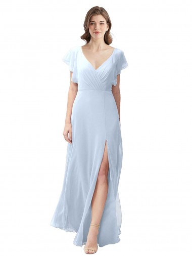 Open Back Light Sky Blue A-Line V-Neck Long Bridesmaid Dress / Formal Dress Bolton