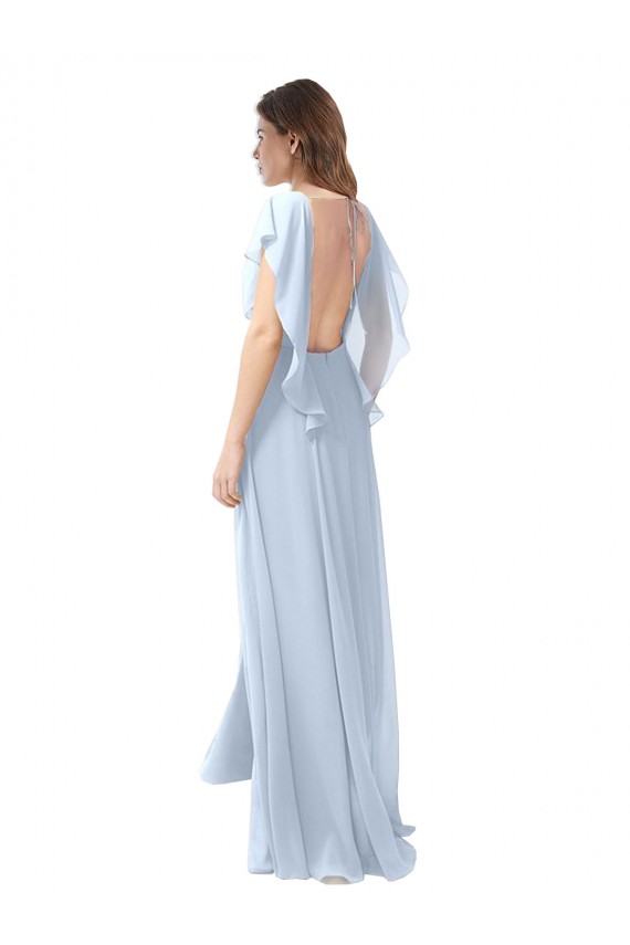 Open Back Light Sky Blue A-Line V-Neck Long Bridesmaid Dress / Formal Dress Bolton