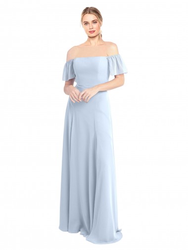 V-Back Light Sky Blue A-Line Square Neck Long Formal Dress / Bridesmaid Dress Bolton