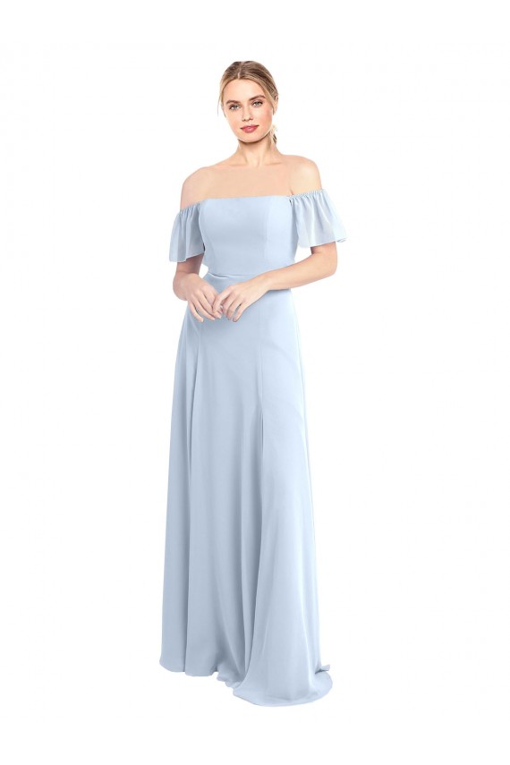 V-Back Light Sky Blue A-Line Square Neck Long Formal Dress / Bridesmaid Dress Bolton