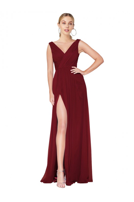 V-Back Burgundy A-Line High Neck Long Black Tie Evening Gown / Prom Dress / Bridesmaid Dress Bolton