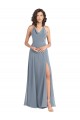 V-Back Dusty Blue A-Line Cowl Neck Long Bridesmaid Dress Bolton