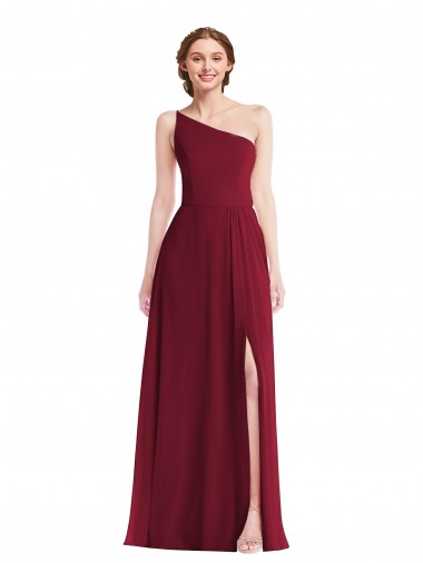 Burgundy A-Line One Shoulder Long Semi Formal Evening Dress / Bridesmaid Dress Bolton