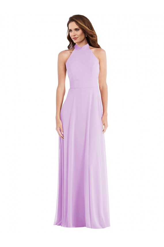 Low Back Lilac A-Line Halter Neck Long Semi Formal Evening Dress / Bridesmaid Dress Bolton