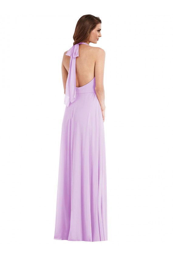 Low Back Lilac A-Line Halter Neck Long Semi Formal Evening Dress / Bridesmaid Dress Bolton