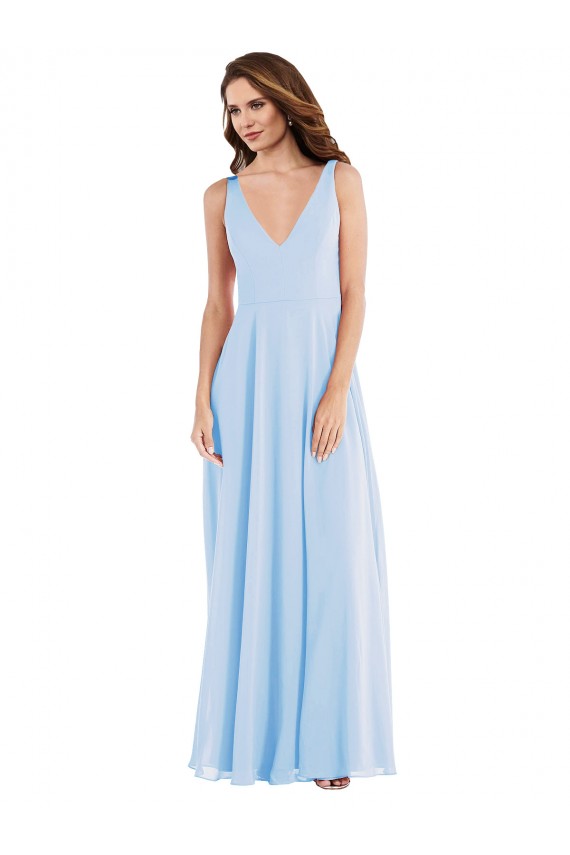 Light Sky Blue A-Line V-Neck Long Semi Formal Evening Dress / Bridesmaid Dress Bolton