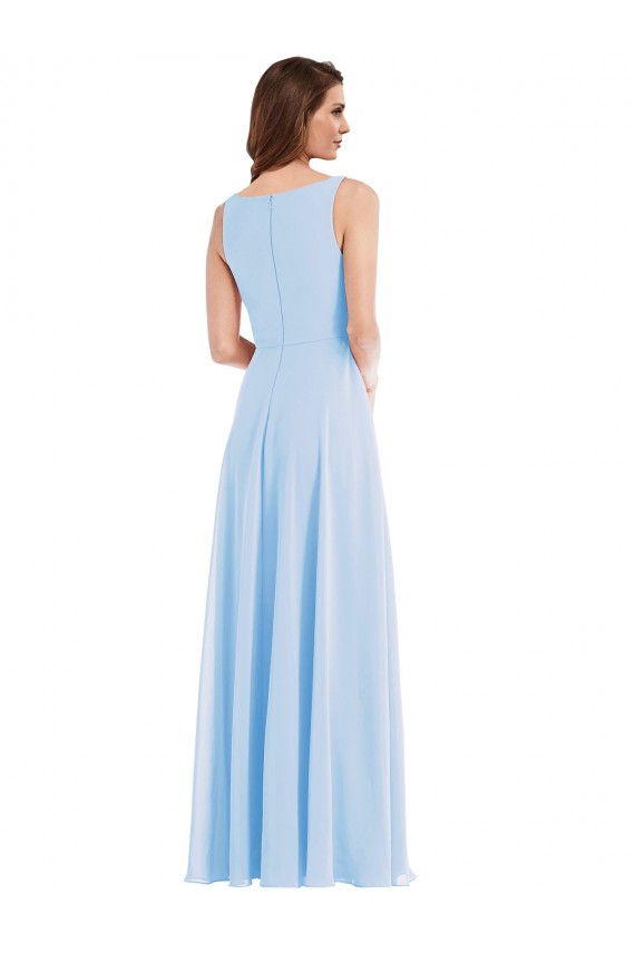 Light Sky Blue A-Line V-Neck Long Semi Formal Evening Dress / Bridesmaid Dress Bolton