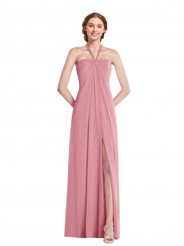 Open Back Skin Pink A-Line Halter Neck Long Semi Formal Evening Dress / Bridesmaid Dress Bolton