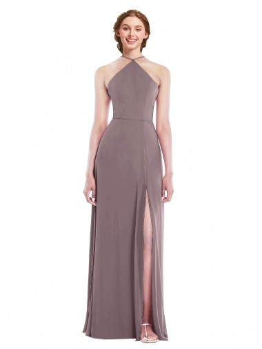 Low Back Dusty Rose A-Line Halter Neck Long Formal Evening Gown / Bridesmaid Dress Bolton