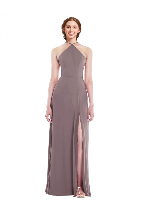Low Back Dusty Rose A-Line Halter Neck Long Formal Evening Gown / Bridesmaid Dress Bolton