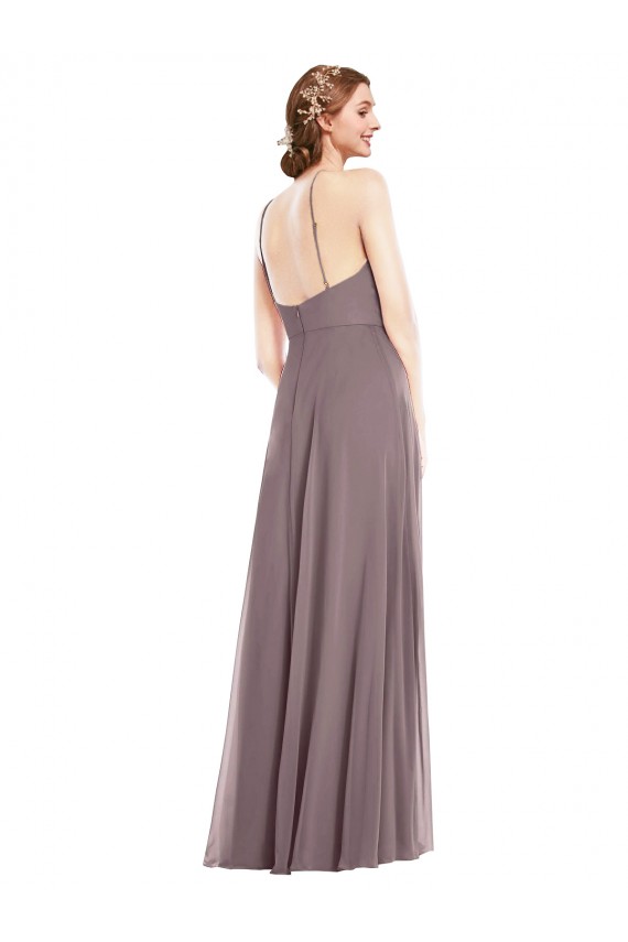 Low Back Dusty Rose A-Line Halter Neck Long Formal Evening Gown / Bridesmaid Dress Bolton