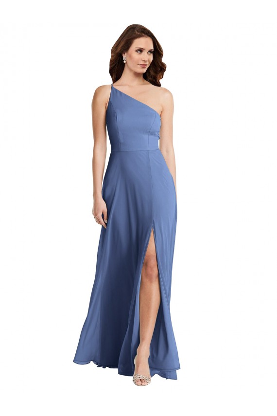 Windsor Blue A-Line One Shoulder Long Formal Evening Gown / Bridesmaid Dress Bolton