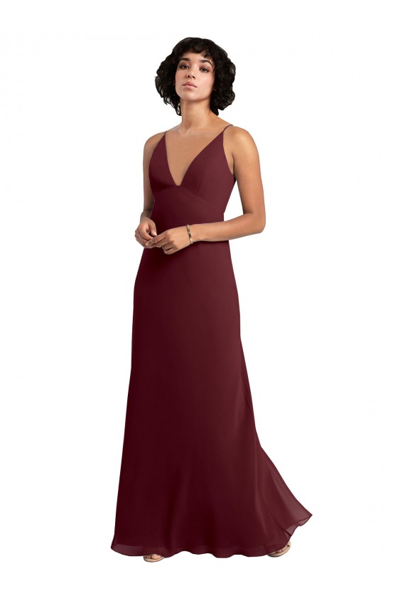 V-Back Burgundy Gold A-Line V-Neck Long Bridesmaid Dress / Formal Dress Bolton