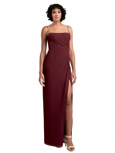 Low Back Burgundy Gold A-Line Square Neck Long Evening Dress / Bridesmaid Dress Bolton
