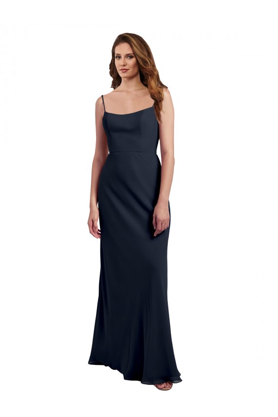 Open Back Dark Navy A-Line Scoop Neck Long Evening Dress / Bridesmaid Dress Bolton