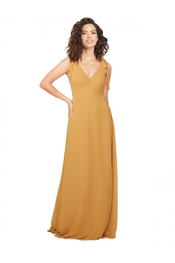 Keyhole Back Saffron A-Line V-Neck Long Bridesmaid Dress Bolton