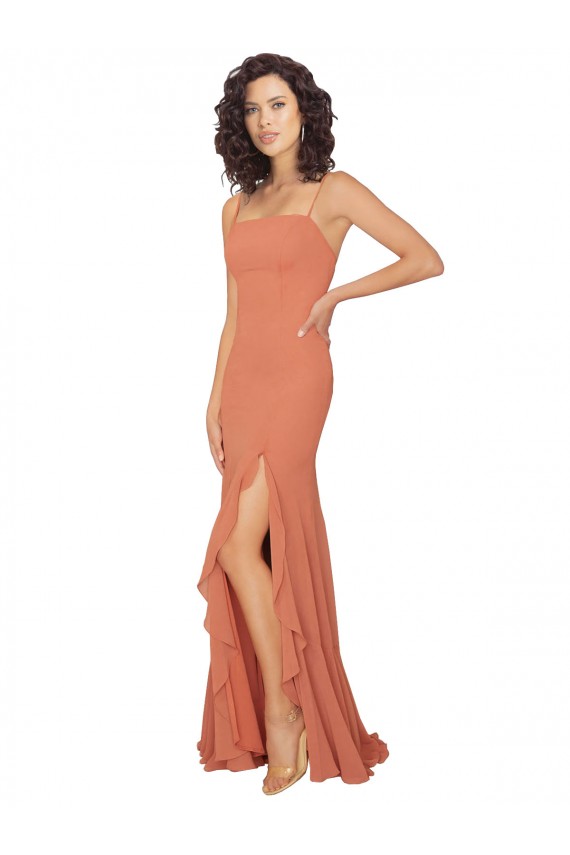 V-Back Rosewood A-Line Square Neck Long Bridesmaid Dress Bolton