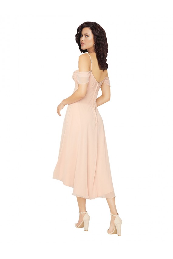 Low Back Ice Pink A-Line Square Neck Midi Length High Low Bridesmaid Dress Bolton