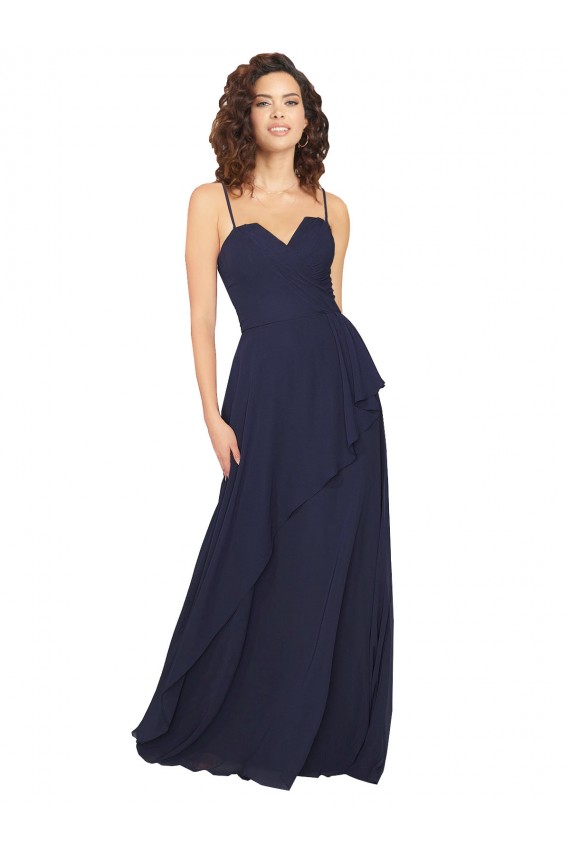 Low Back Dark Navy A-Line V-Neck Long Bridesmaid Dress / Formal Dress Bolton