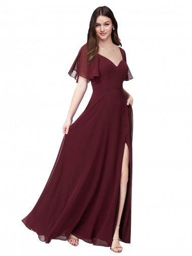 Keyhole Back Burgundy Gold A-Line Sweetheart Long Formal Dress / Bridesmaid Dress Bolton