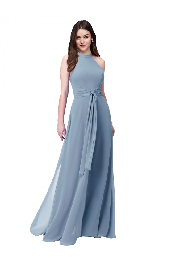 Dusty Blue A-Line High Neck Long Bridesmaid Formal Dress Bolton
