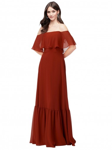 Red A-Line Off the Shoulder Long Bridesmaid Dress Bolton