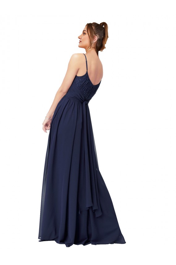 Low Back Dark Navy A-Line Scoop Neck Long Bridesmaid Dress Bolton