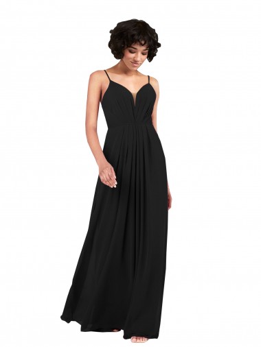 Open Back Black Column V-Neck Long Formal Evening Gown / Bridesmaid Dress Bolton