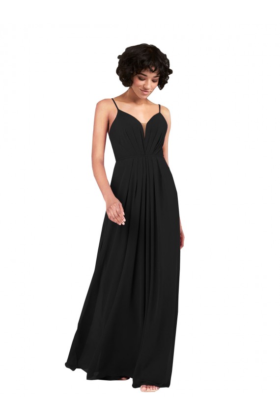 Open Back Black Column V-Neck Long Formal Evening Gown / Bridesmaid Dress Bolton