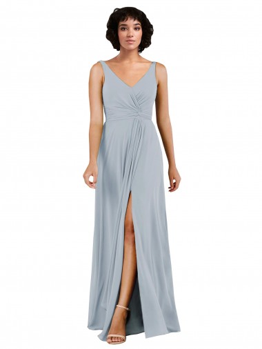 Low Back Sea Glass Column V-Neck Long Bridesmaid Dress Bolton