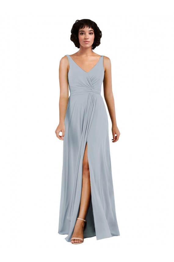 Low Back Sea Glass Column V-Neck Long Bridesmaid Dress Bolton