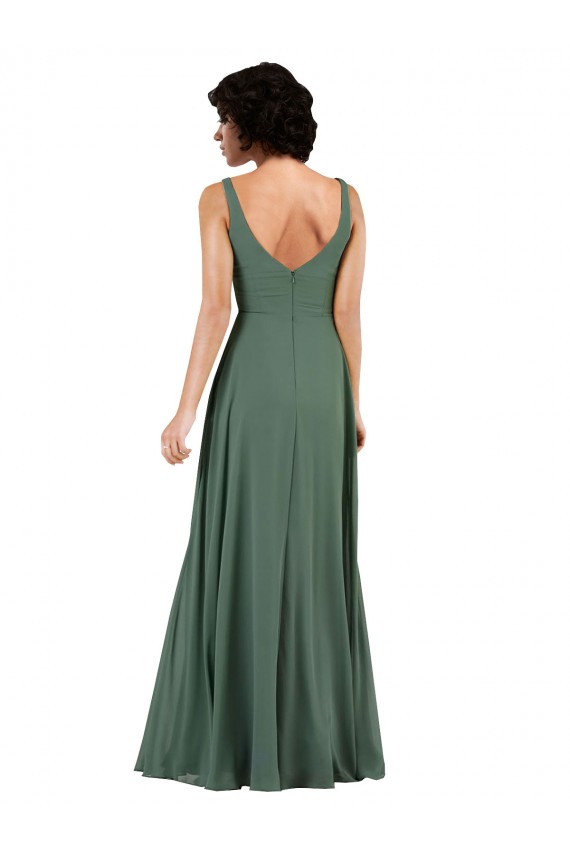 Low Back Sea Glass Column V-Neck Long Bridesmaid Dress Bolton