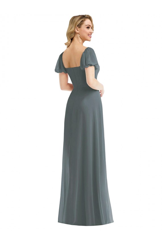 Slate Grey A-Line Square Neck Long Semi Formal Evening Dress / Bridesmaid Dress Bolton