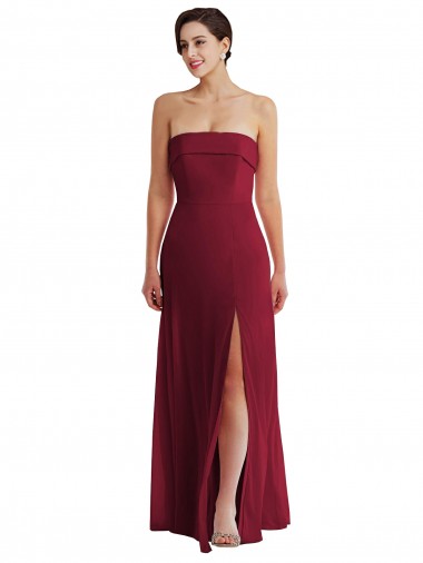 Low Back Burgundy A-Line Strapless Long Formal Evening Gown / Bridesmaid Dress Bolton
