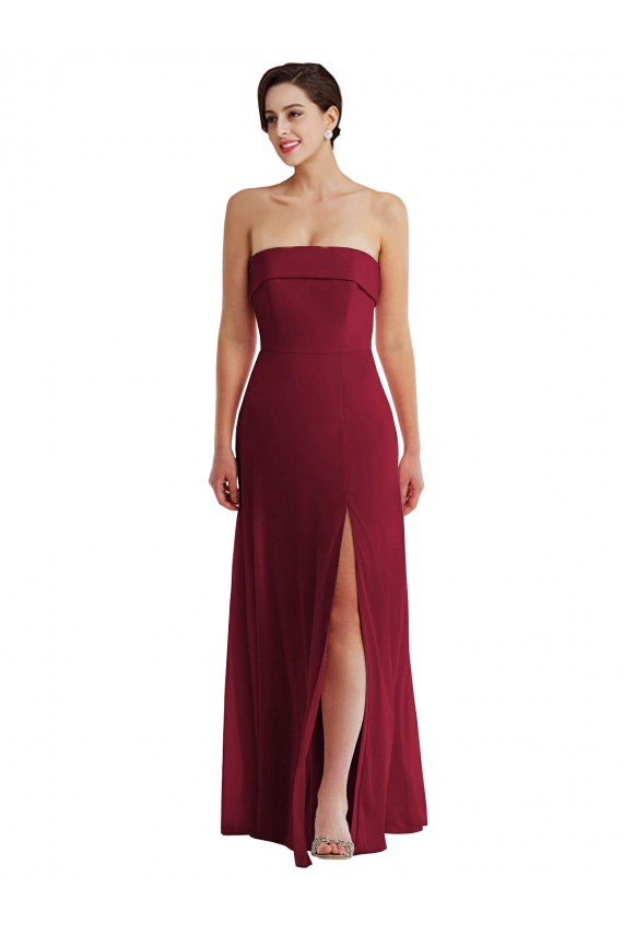 Low Back Burgundy A-Line Strapless Long Formal Evening Gown / Bridesmaid Dress Bolton
