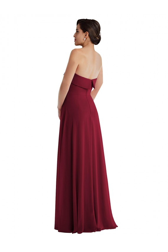 Low Back Burgundy A-Line Strapless Long Formal Evening Gown / Bridesmaid Dress Bolton