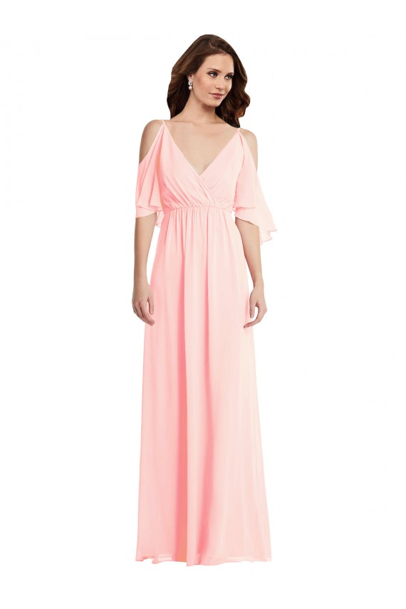 V-Back Pink A-Line V-Neck Long Semi Formal Evening Dress / Bridesmaid Dress Bolton