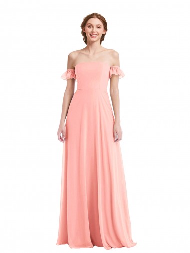 Salmon A-Line Off the Shoulder Long Semi Formal Evening Dress / Bridesmaid Dress Bolton