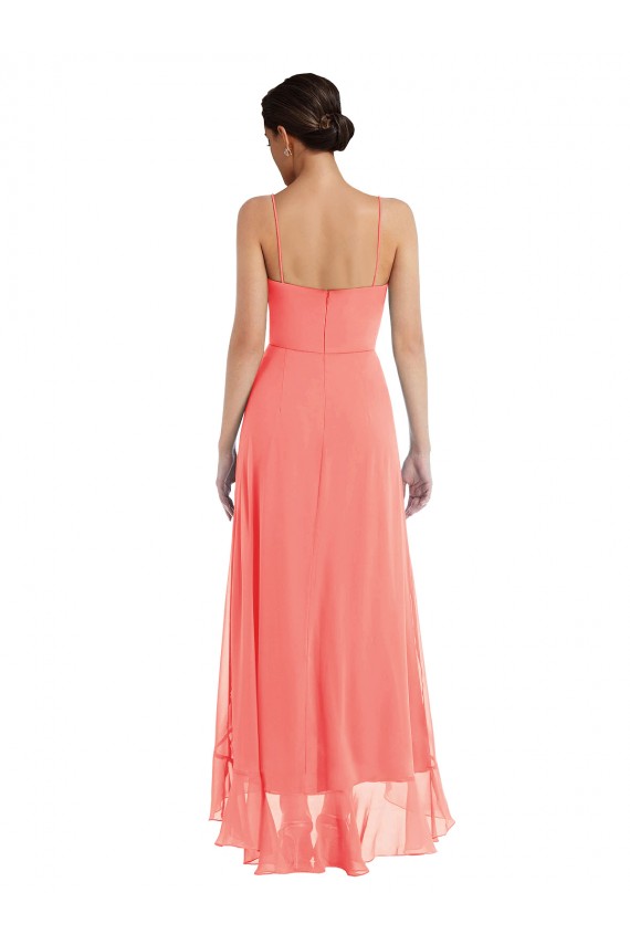 Coral A-Line Scoop Neck Long High Low Bridesmaid Dress Bolton