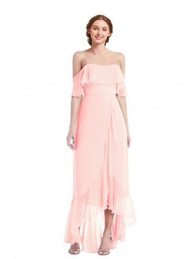 Pink A-Line Off the Shoulder Long High Low Bridesmaid Dress Bolton