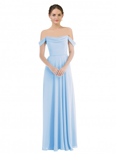 Light Sky Blue A-Line Off the Shoulder Long Formal Evening Gown / Bridesmaid Dress Bolton