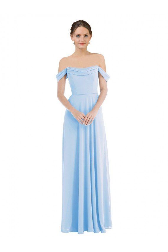 Light Sky Blue A-Line Off the Shoulder Long Formal Evening Gown / Bridesmaid Dress Bolton